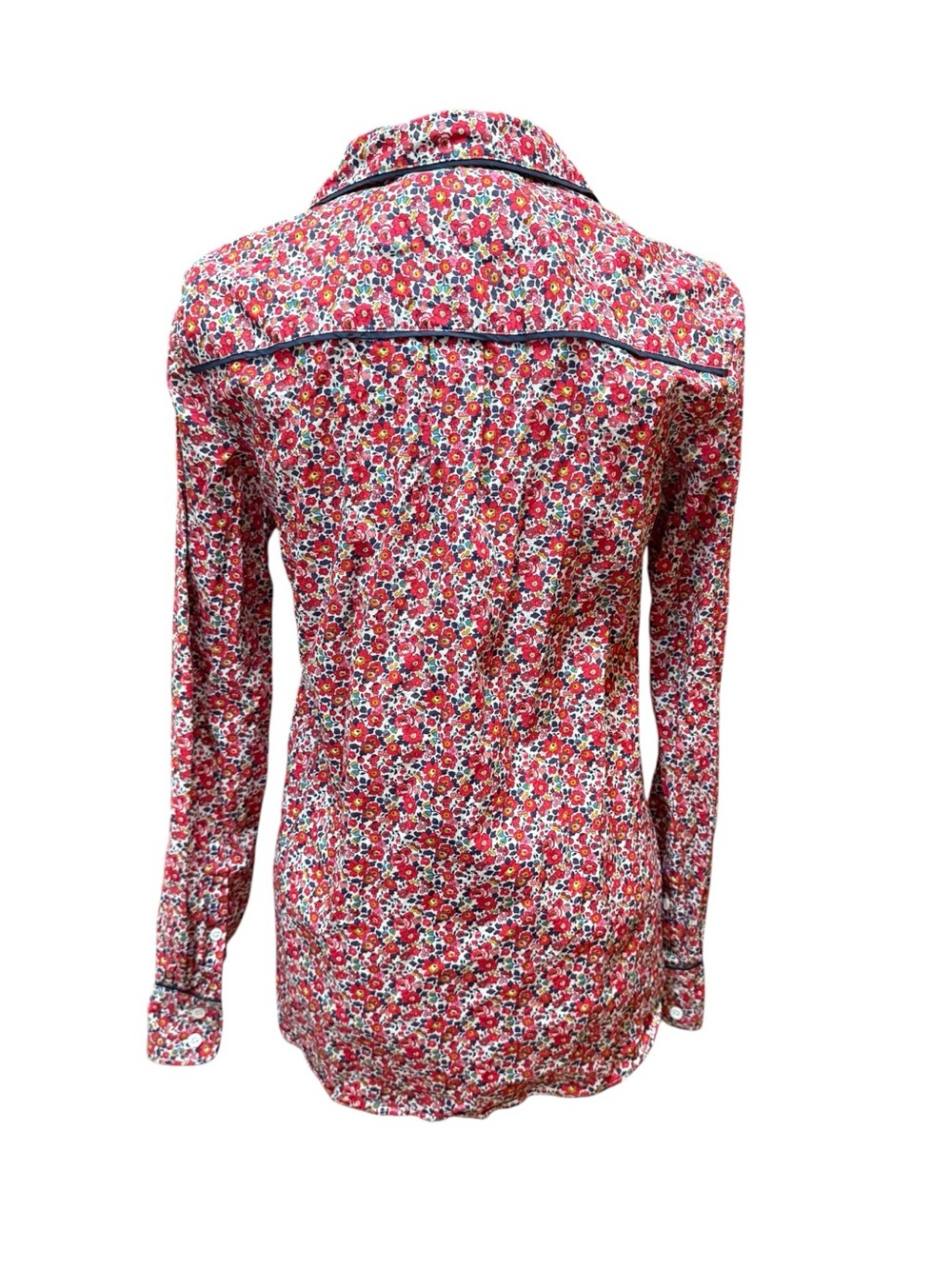 Liberty London x J. Crew Red Floral Button-Down Shirt  Black Piping Preppy - Picture 8 of 10